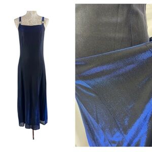 Vintage Y2K Size 10 M Shimmer Glitter Maxi Prom Dress Electric Blue Rhinestone
